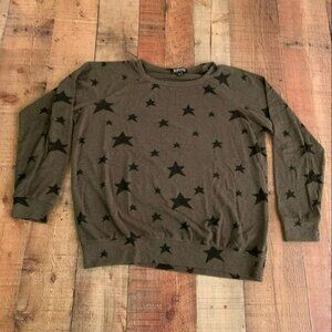 Buffalo David bitton womens green long sleeve crew neck sweatshirt with stars -M
